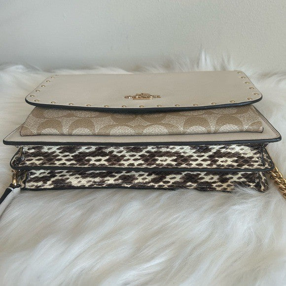 Coach Klare Chalk White Leather Signature Canvas Crossbody Bag 90400 Excellent