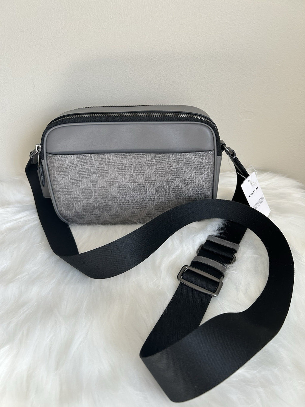 Coach Graham Grey Ochre Signature Canvas Varsity Stripe Crossbody Bag NEW