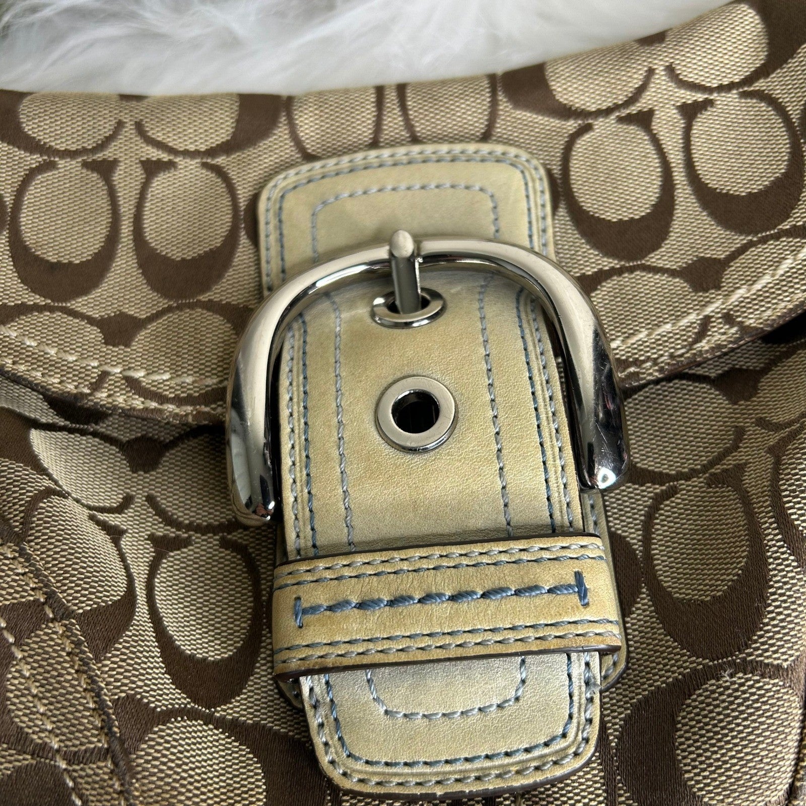 Coach Soho Signature Flap Brown Blue Canvas Leather Shoulder Bag D0871-11860