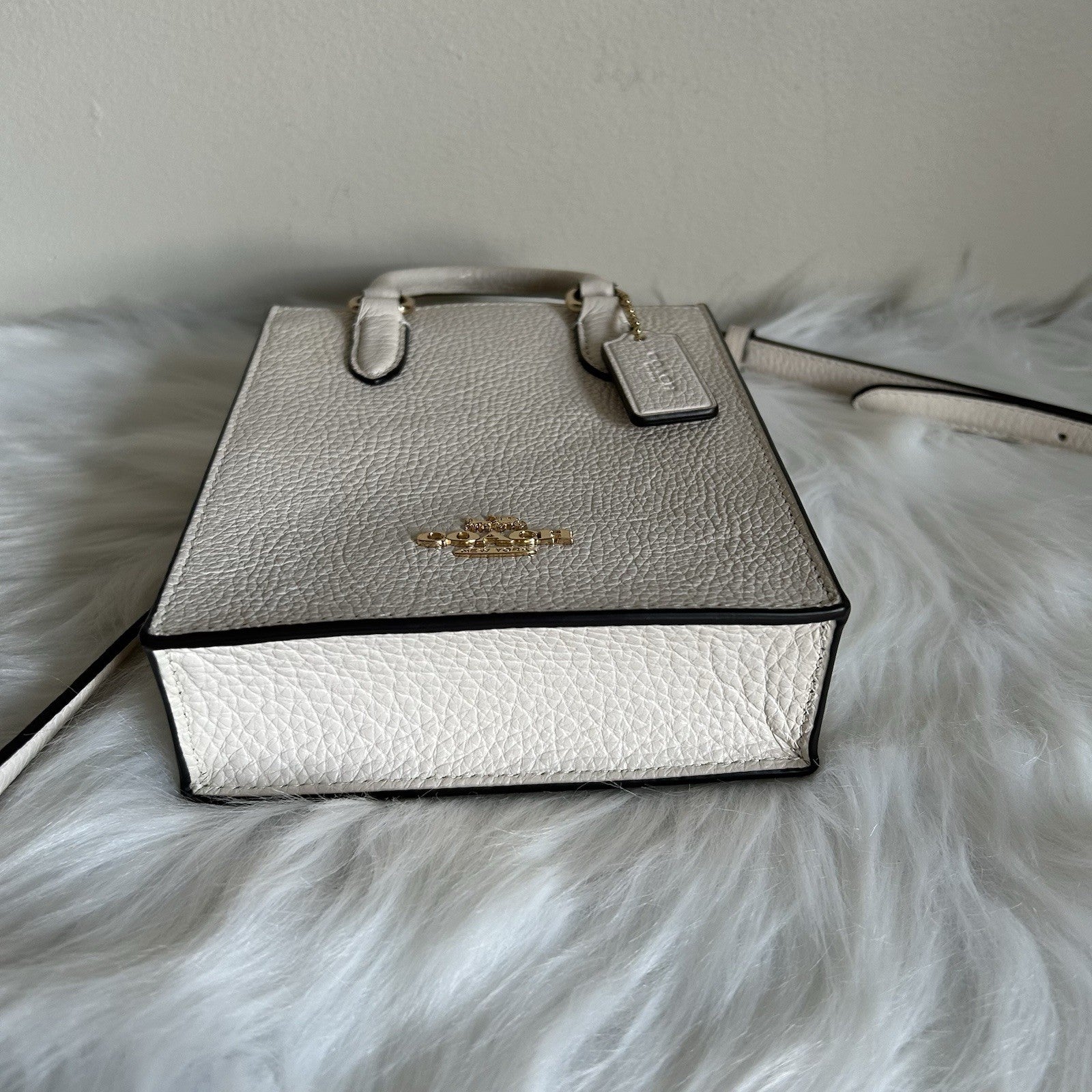 Coach North South Mini Tote Chalk White Pebbled Leather Crossbody Bag Excellent