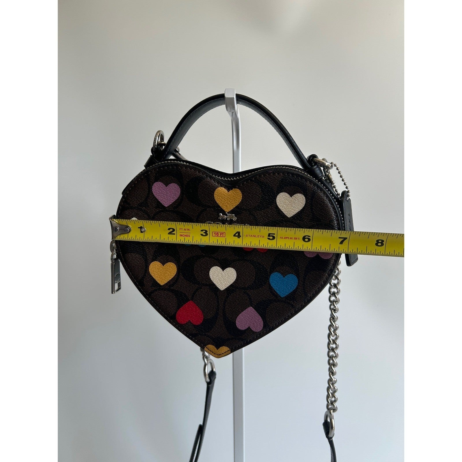 Coach Heart Crossbody Brown Multi Signature Canvas Leather Bag Excellent