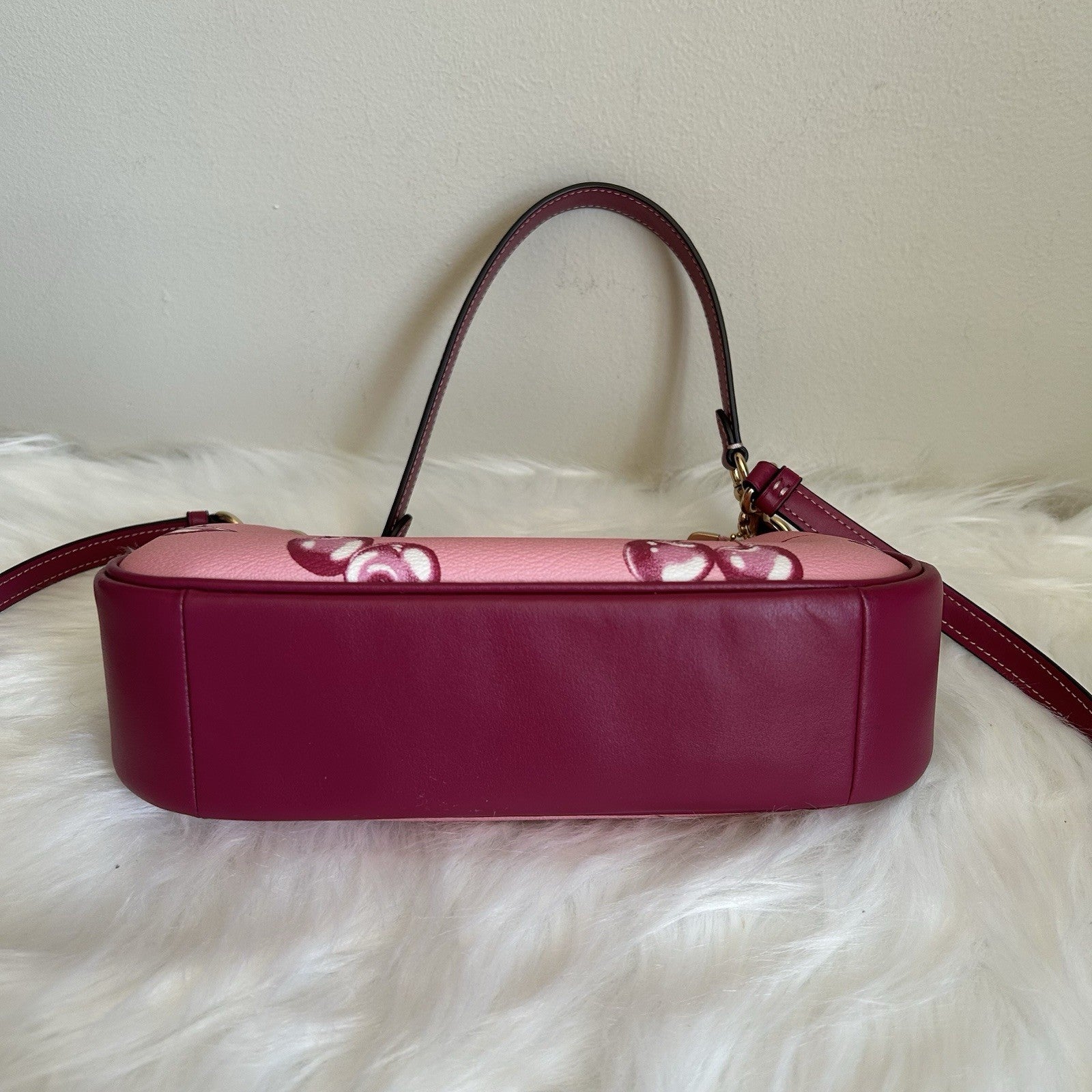 Coach Teri Cherry Print Pebbled Shoulder Bag Pink