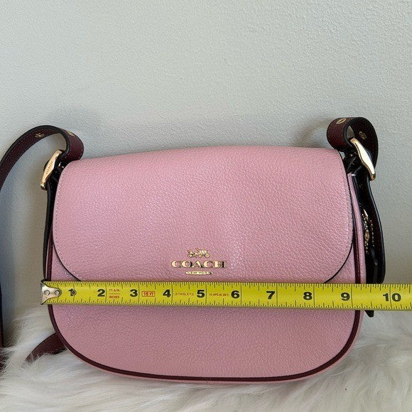 Coach Macie Saddle Bag Pink Pebbled Leather Shoulder Bag Excellent