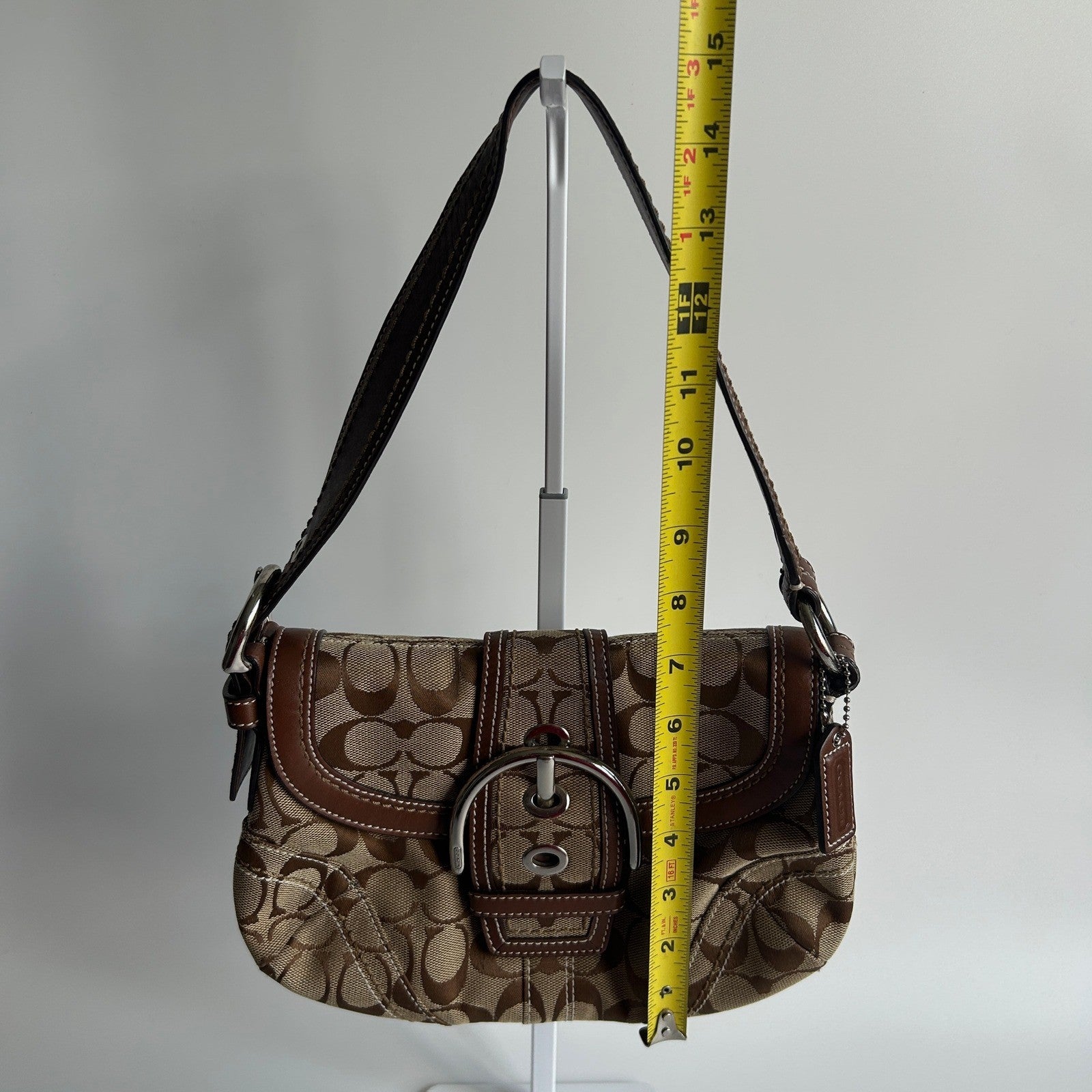 Coach Soho Signature Khaki Brown Canvas Leather Shoulder Bag 11862 Excellent