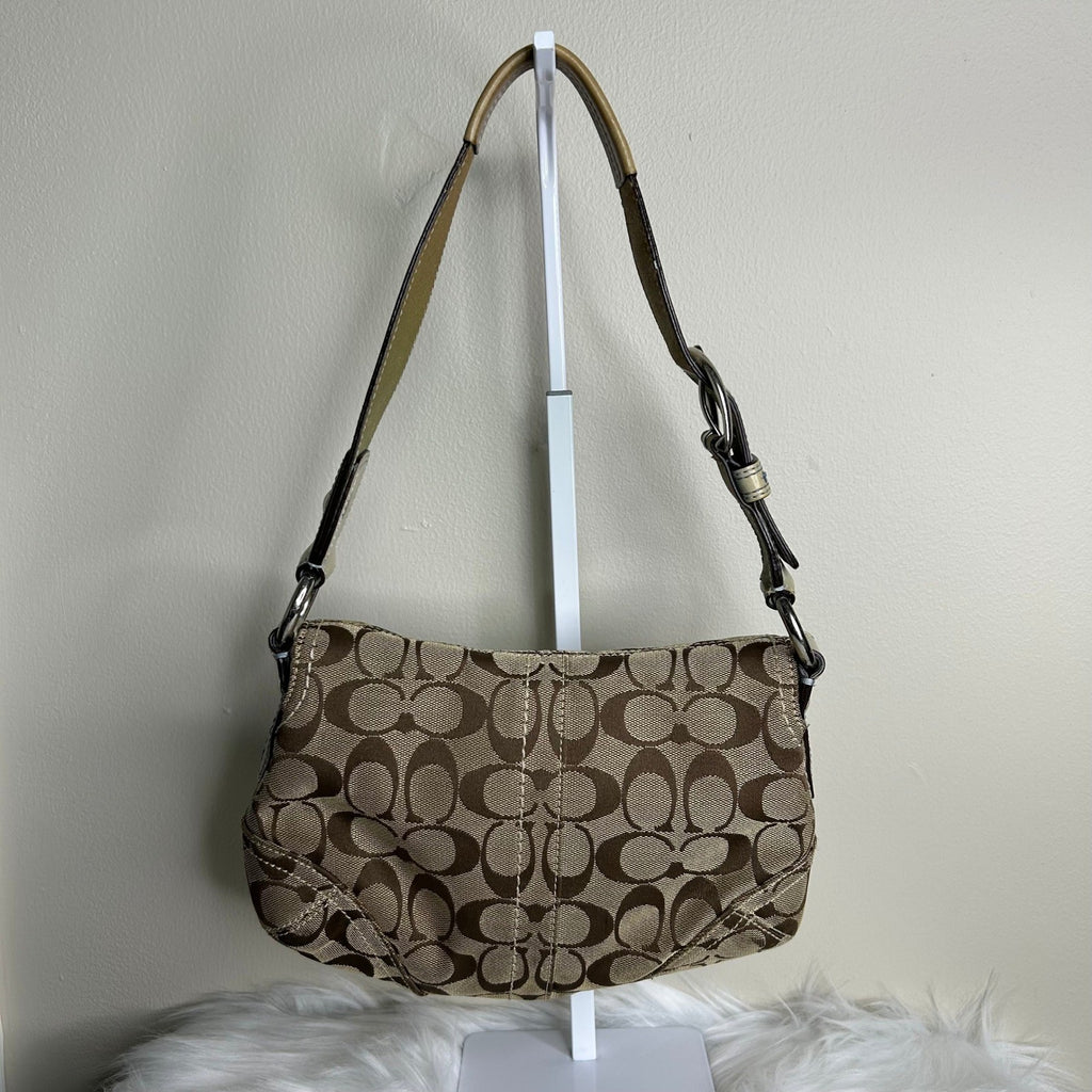 Coach Soho Signature Flap Brown Blue Canvas Leather Shoulder Bag D0871-11860