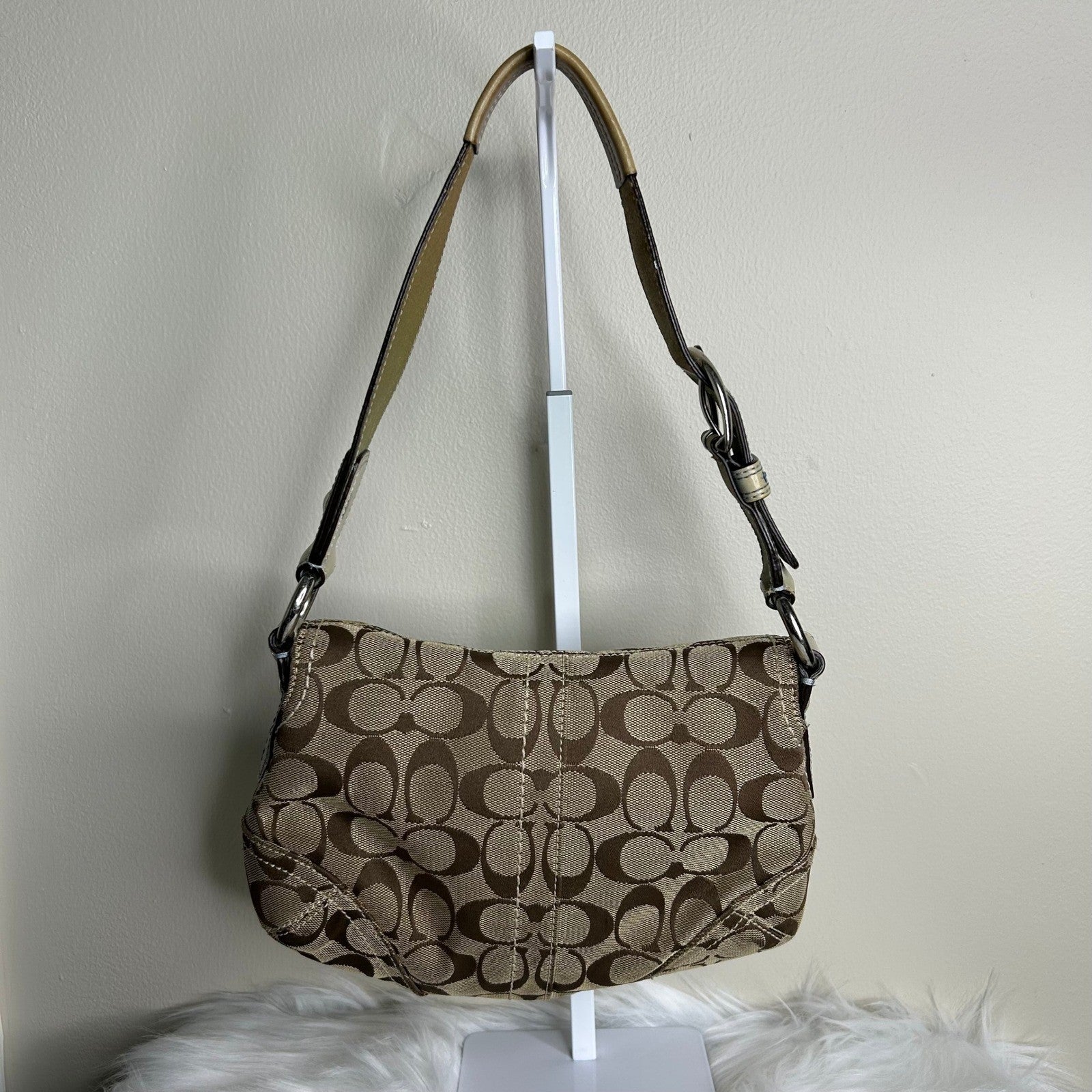 Coach Soho Signature Flap Brown Blue Canvas Leather Shoulder Bag D0871-11860