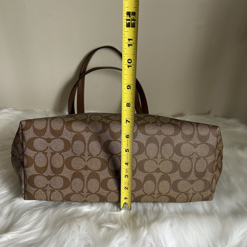 Coach Gallery Tote Khaki Saddle Signature Canvas Leather Shoulder Bag Excellent