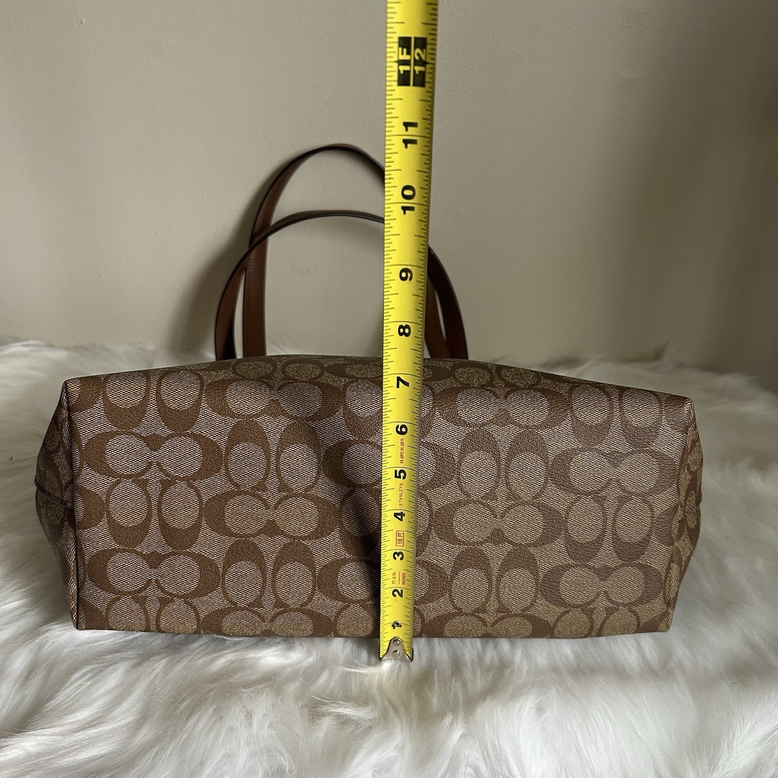 Coach Gallery Tote Khaki Saddle Signature Canvas Leather Shoulder Bag Excellent