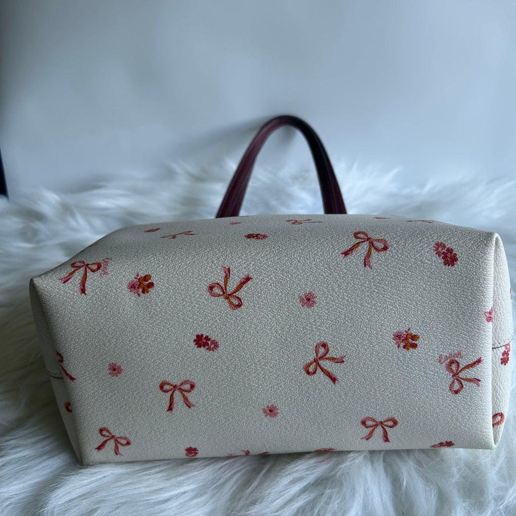 Coach Mini City Tote Chalk White Bow Floral Leather Shoulder Bag Good