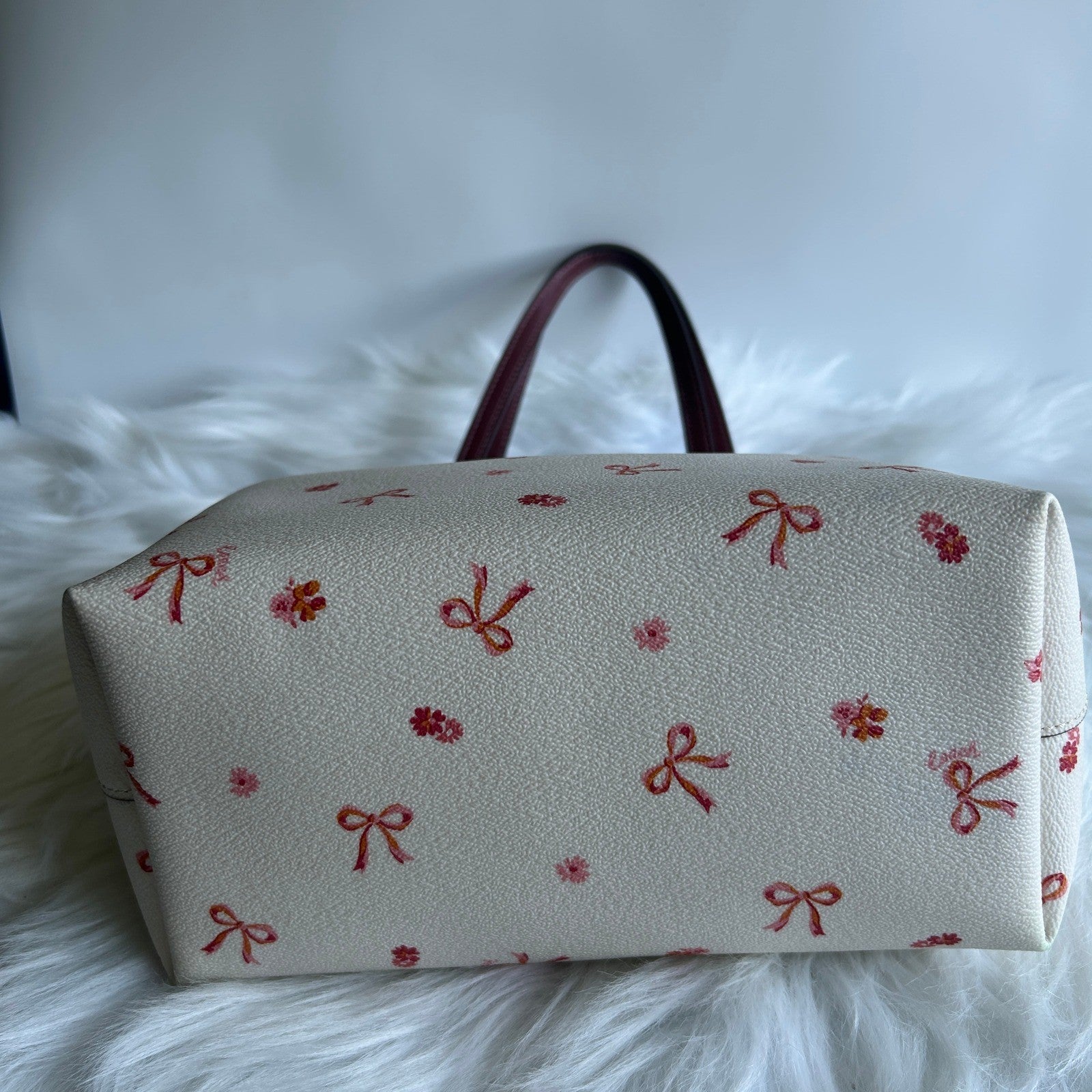 Coach Mini City Tote Chalk White Bow Floral Leather Shoulder Bag Good