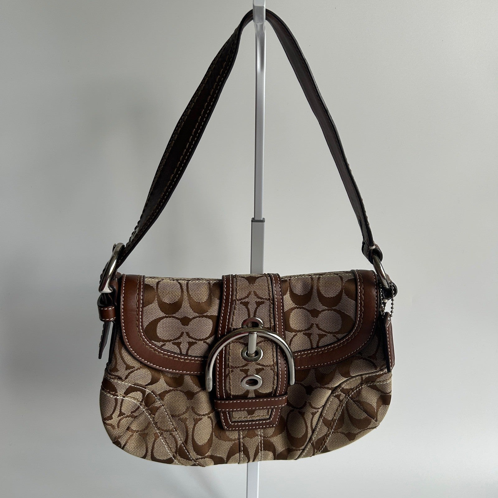 Coach Soho Signature Khaki Brown Canvas Leather Shoulder Bag 11862 Excellent