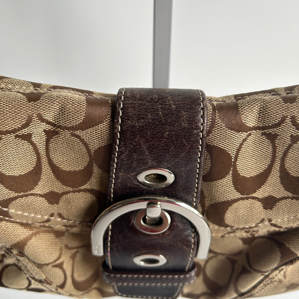Coach Soho Signature Brown Canvas Leather Shoulder Bag 6314 Good