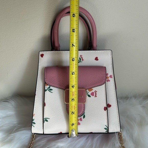 Coach North South Lonnie Tote White Pink Floral Leather Crossbody Excellent
