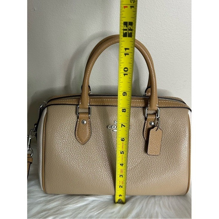 Coach Rowan Satchel Taupe Chalk White Pebbled Leather Bag Excellent