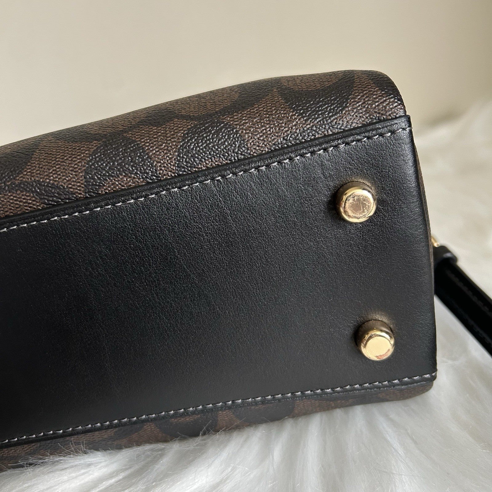 Coach Mini Darcie Carryall Brown Black Signature Canvas Leather Excellent