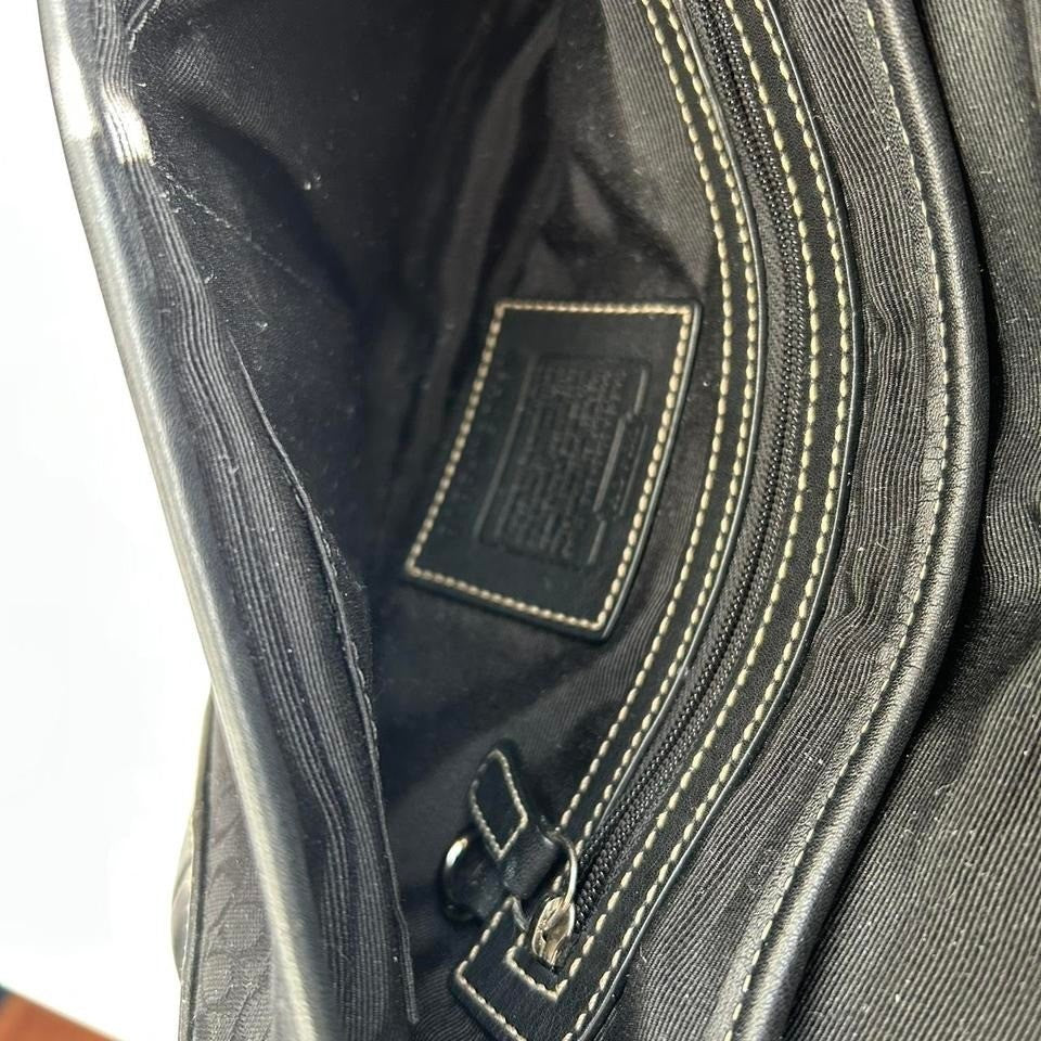 Coach Soho Black Signature Canvas Leather Flap Shoulder Bag Excellent