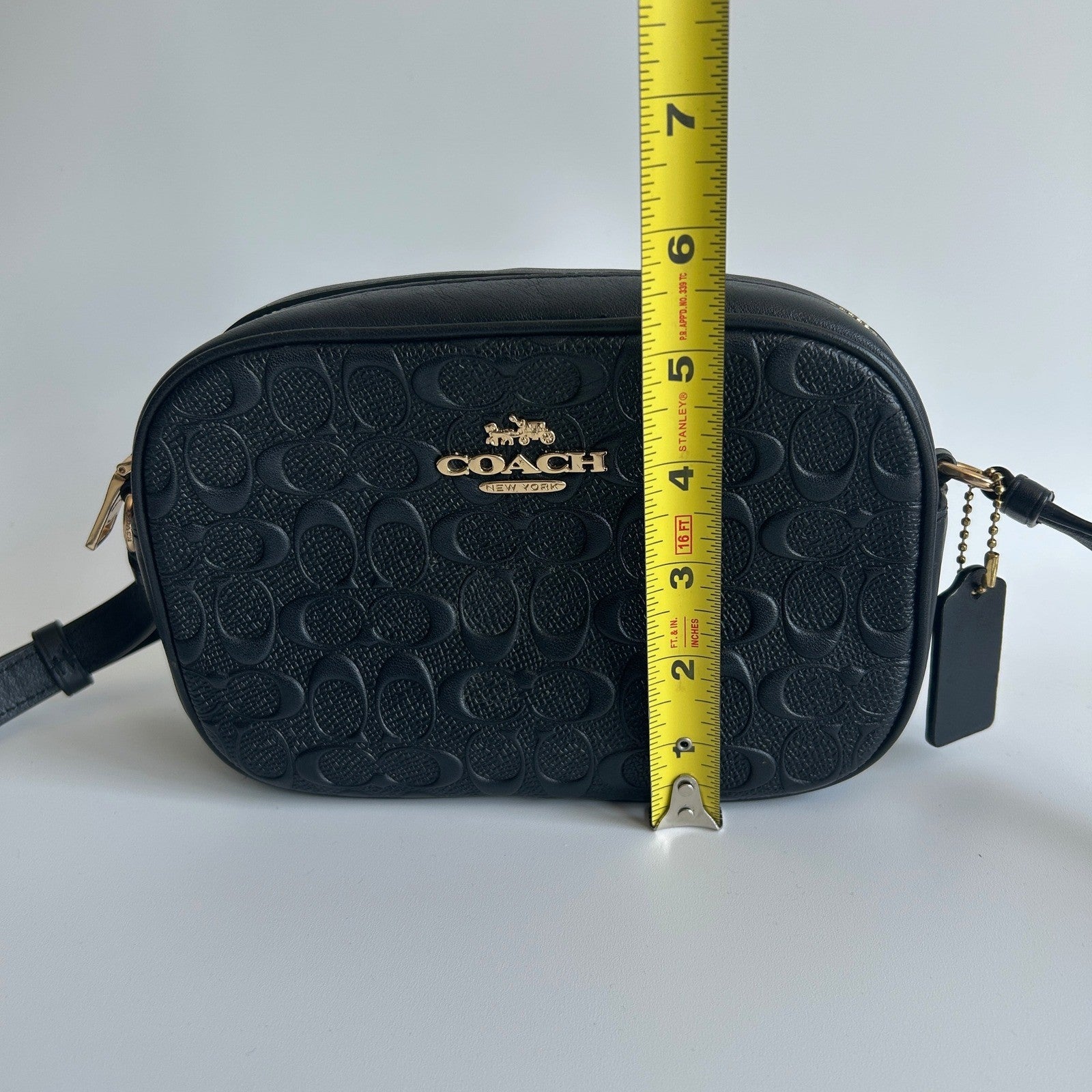 Coach Jamie Camera Bag Black Signature Embossed Leather Crossbody Excellent