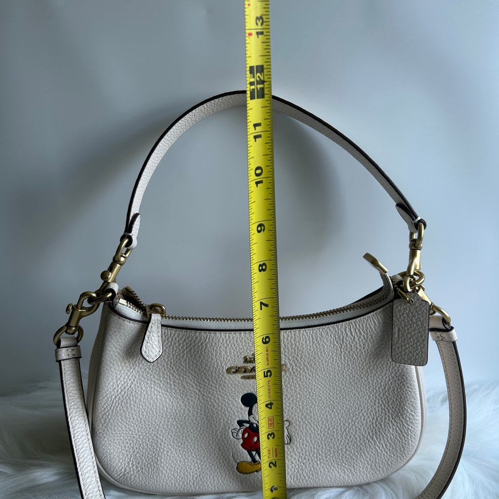 Coach Disney Mickey Chalk White Pebbled Leather Teri Shoulder Bag Excellent