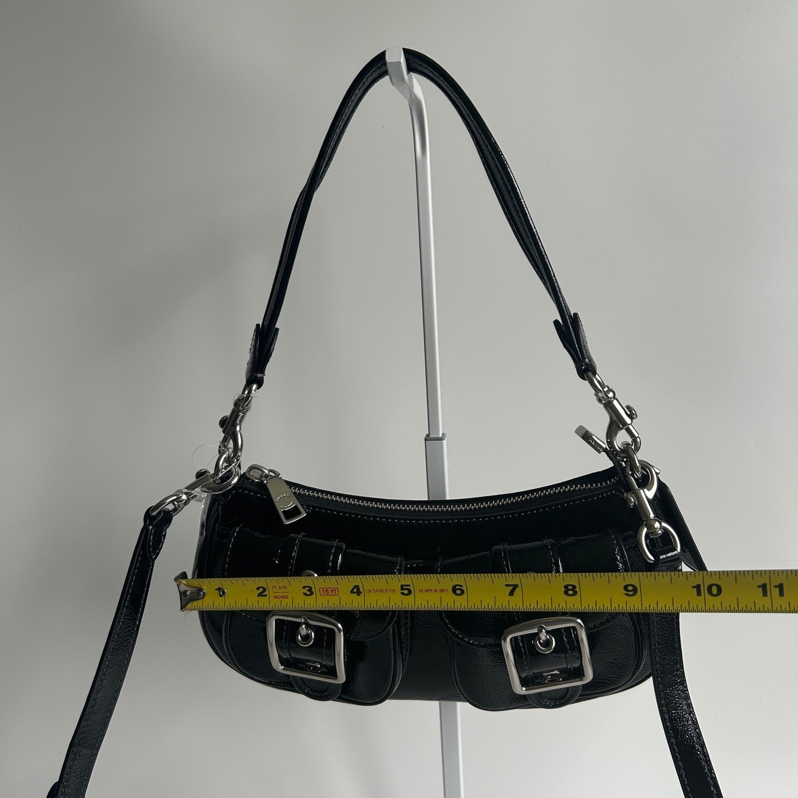 Coach Ashton Black Crinkle Patent Leather Shoulder Bag CV943 NWT