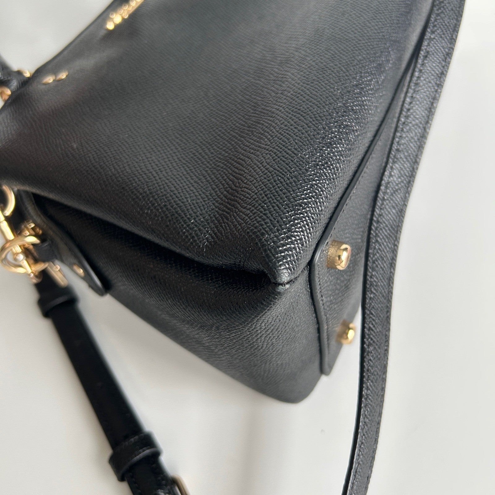 Coach Mini Lillie Carryall Black Crossgrain Leather Satchel Excellent