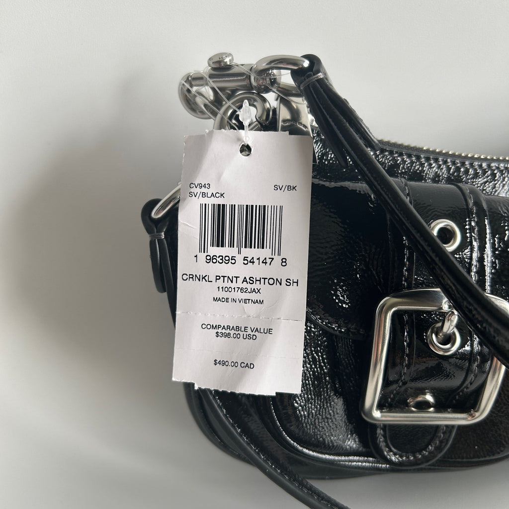Coach Ashton Black Crinkle Patent Leather Shoulder Bag CV943 NWT