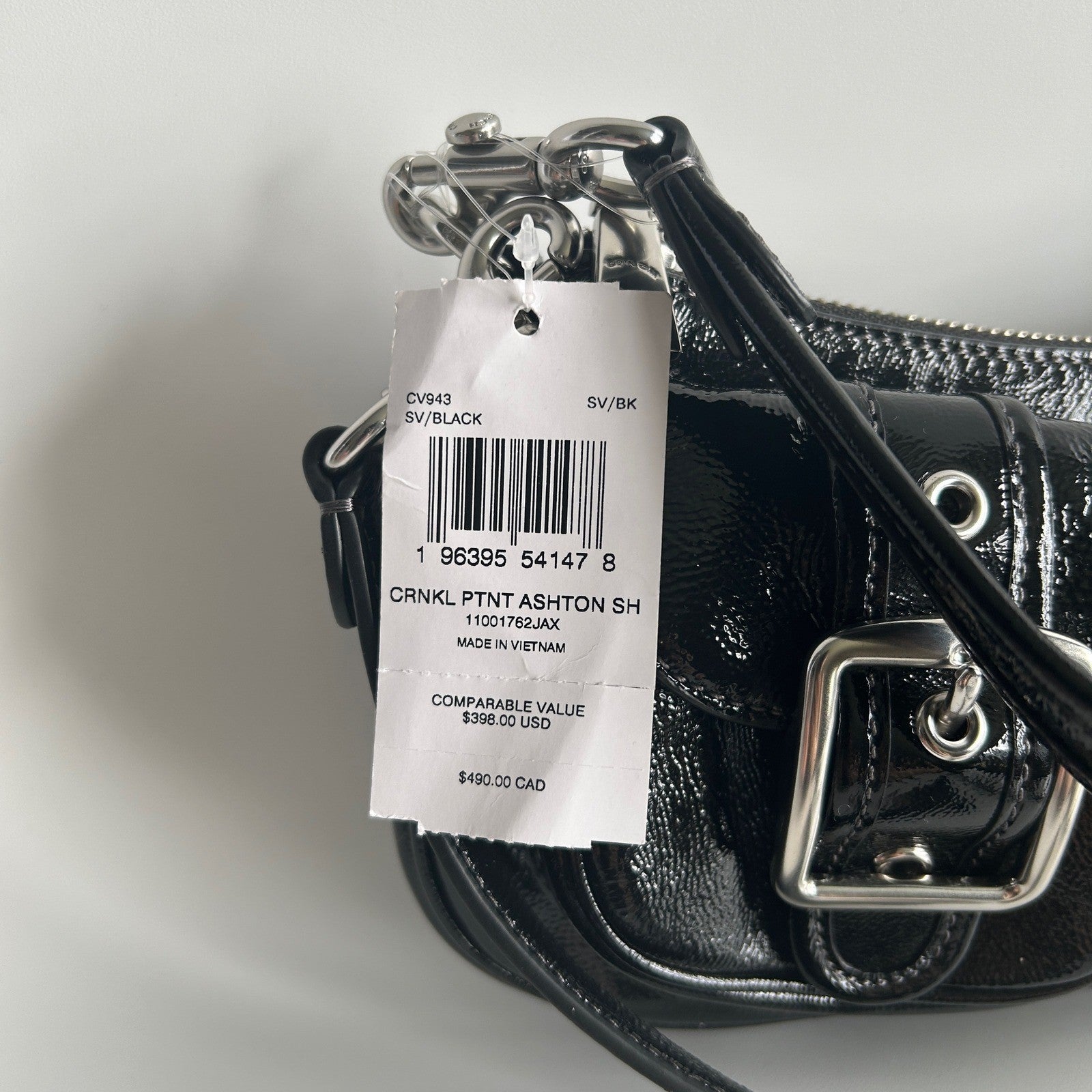 Coach Ashton Black Crinkle Patent Leather Shoulder Bag CV943 NWT
