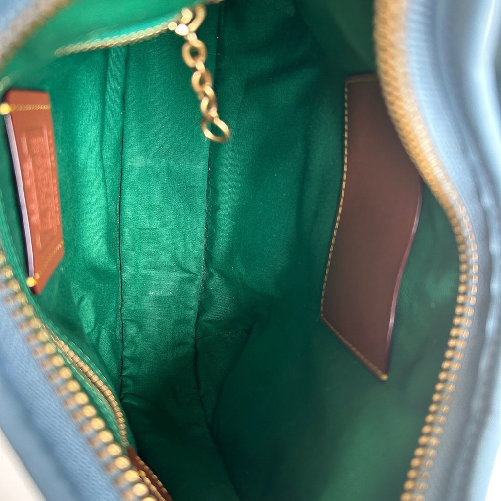 Coach Ergo C2588 Green Blue Signature Jacquard Leather Shoulder Bag Excellent