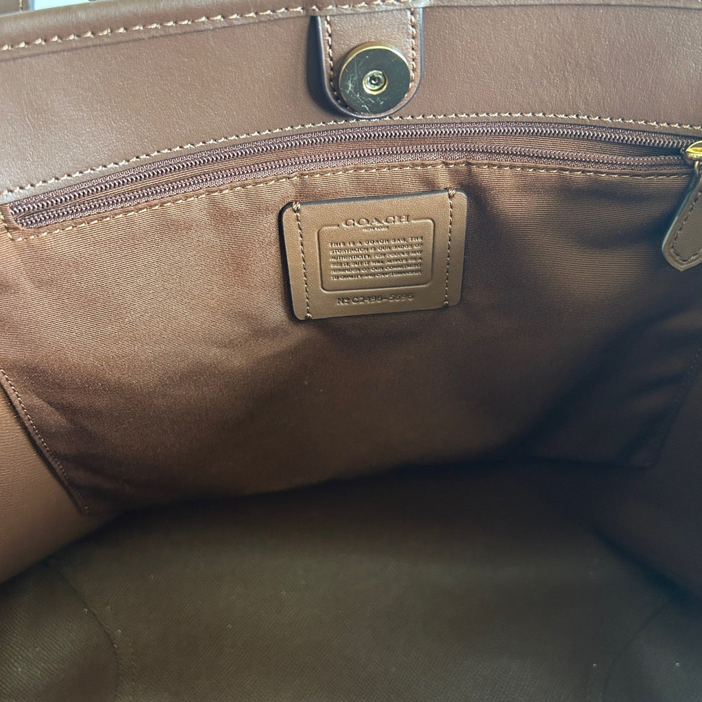 Coach City Tote Brown Signature Coated Canvas Leather Bag C2496 Good