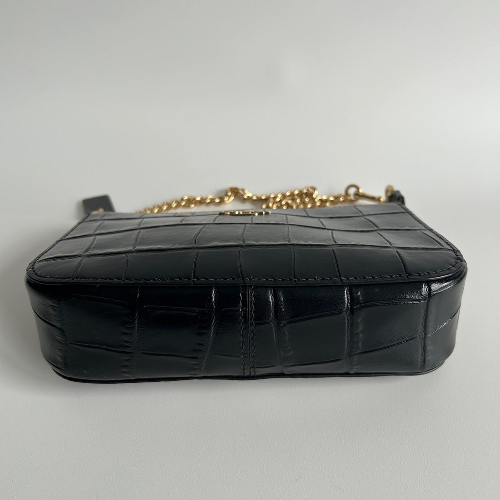 Coach Nolita 19 Black Crocodile Embossed Leather Wristlet Bag Excellent
