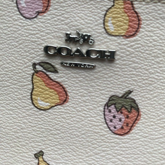Coach Accordion Fruit Print Chalk White Leather Wallet Excellent