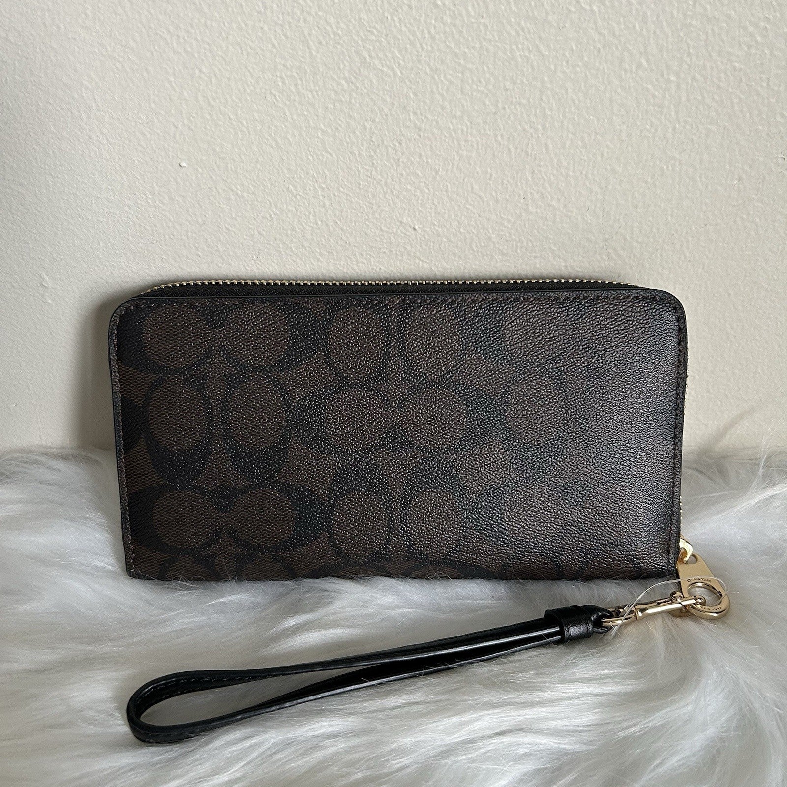 Coach Long Zip Around Wallet Brown Black Signature Canvas NEW