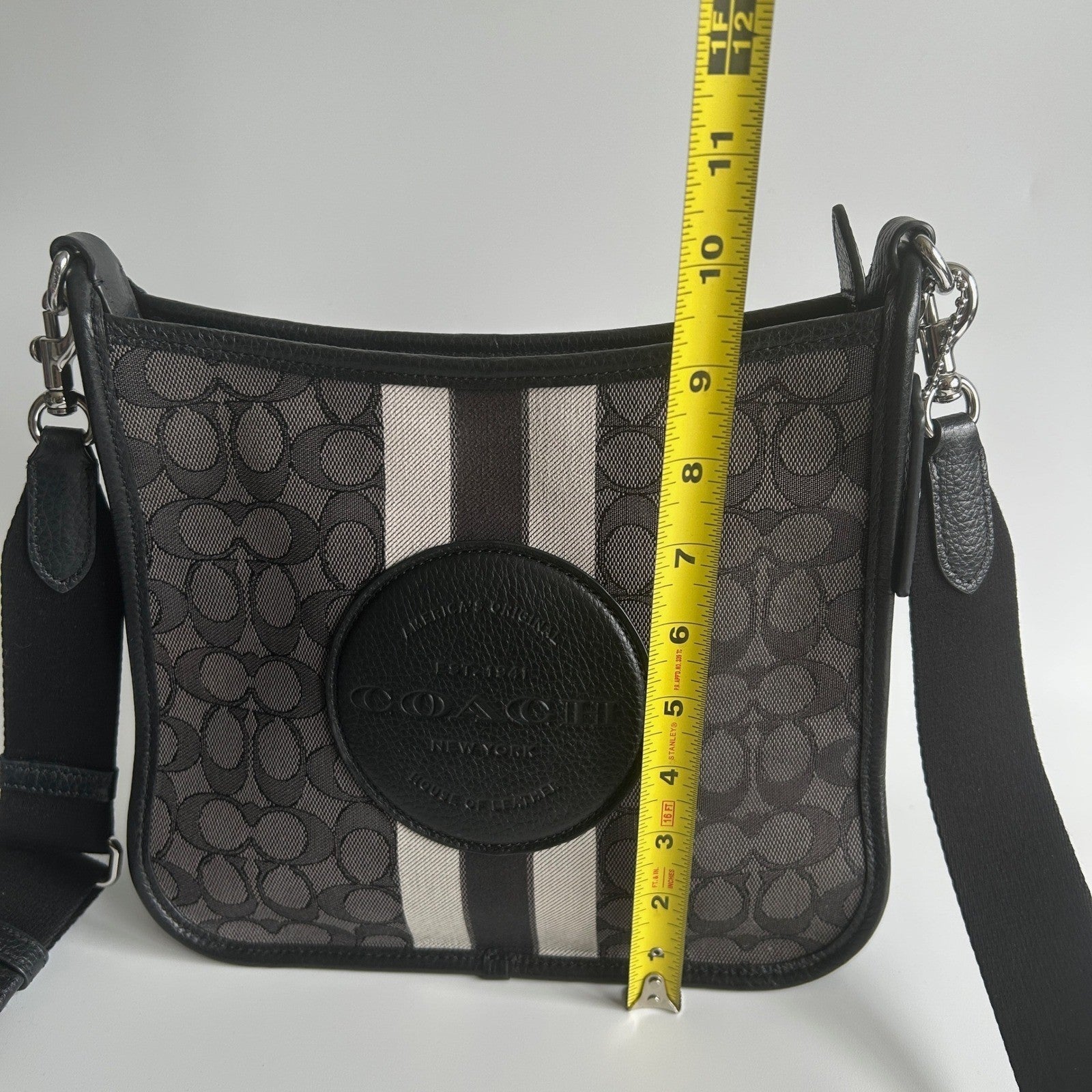 Coach Dempsey File Bag Black Charcoal Signature Jacquard Crossbody Excellent