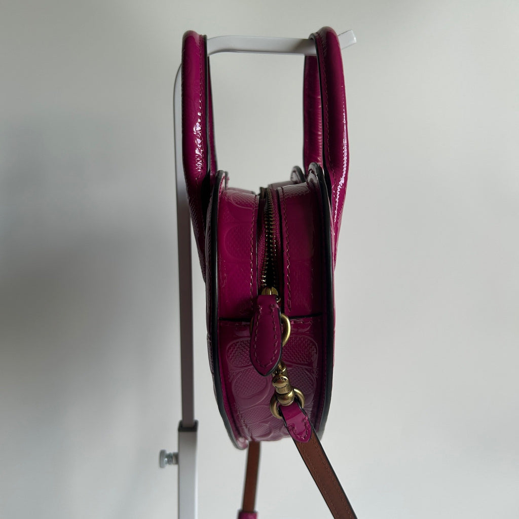 Coach Heart Bag Pink Signature Patent Leather Crossbody CN600 Excellent