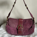 Coach Soho Plum Purple Suede Leather Buckle Flap Shoulder Bag 9688 Good