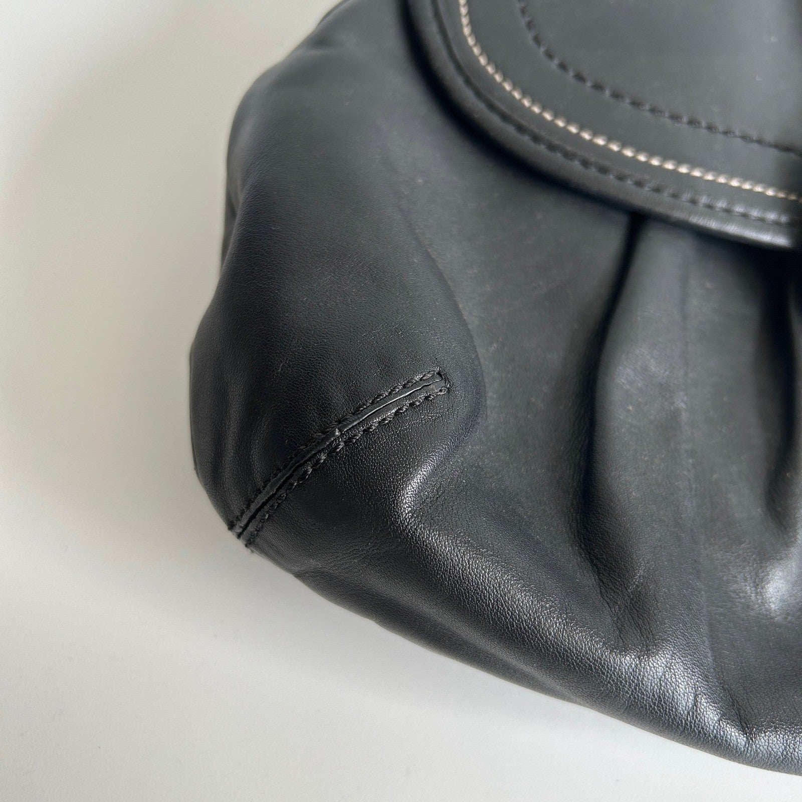 Coach Pleated Flap Black Leather Shoulder Bag F15204 Excellent