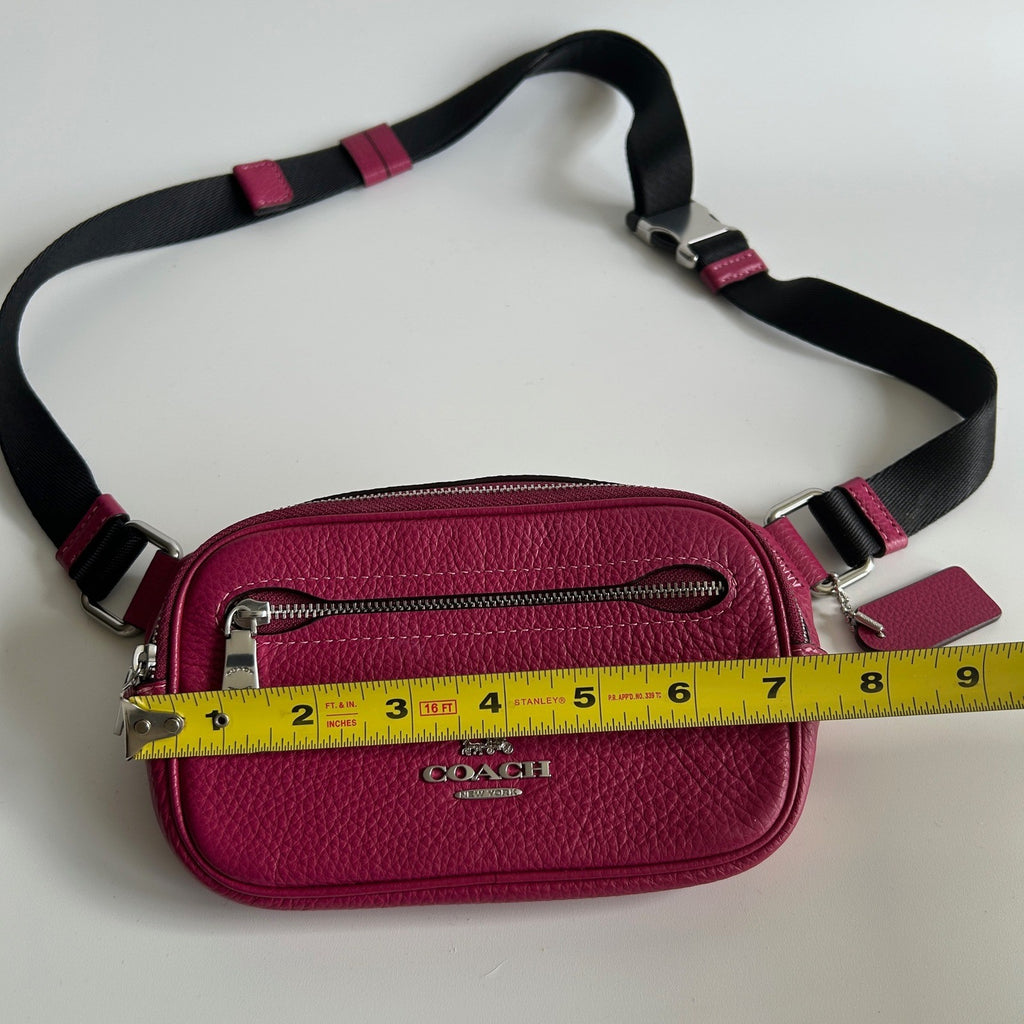 Coach Elias Mini Belt Bag Magenta Pebbled Leather Fanny Pack Good Condition
