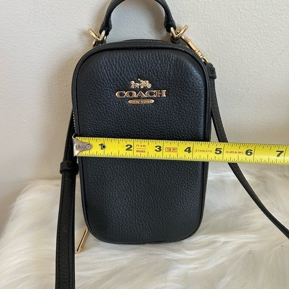 Coach Eva Phone Crossbody Black Pebbled Leather Bag Excellent