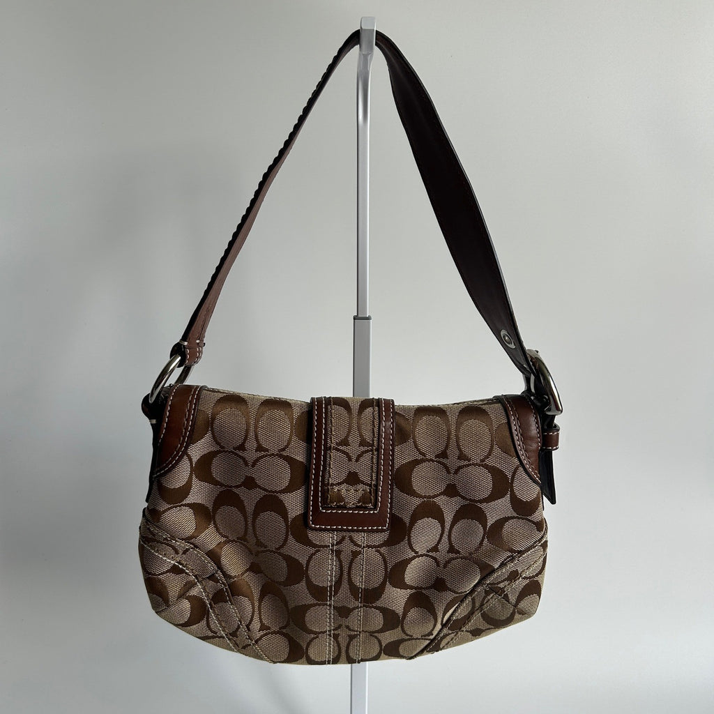 Coach Soho Signature Khaki Brown Canvas Leather Shoulder Bag 11862 Excellent