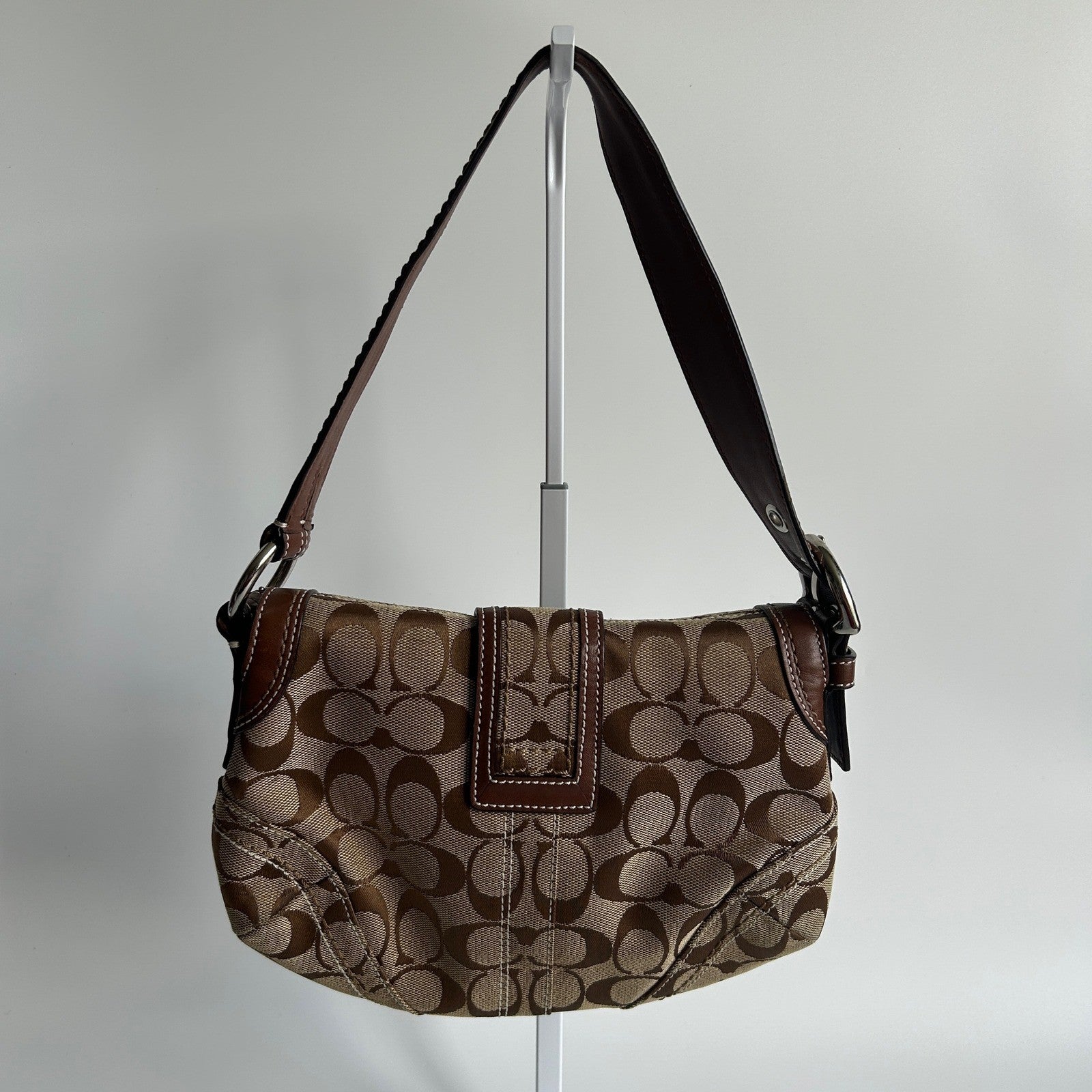 Coach Soho Signature Khaki Brown Canvas Leather Shoulder Bag 11862 Excellent