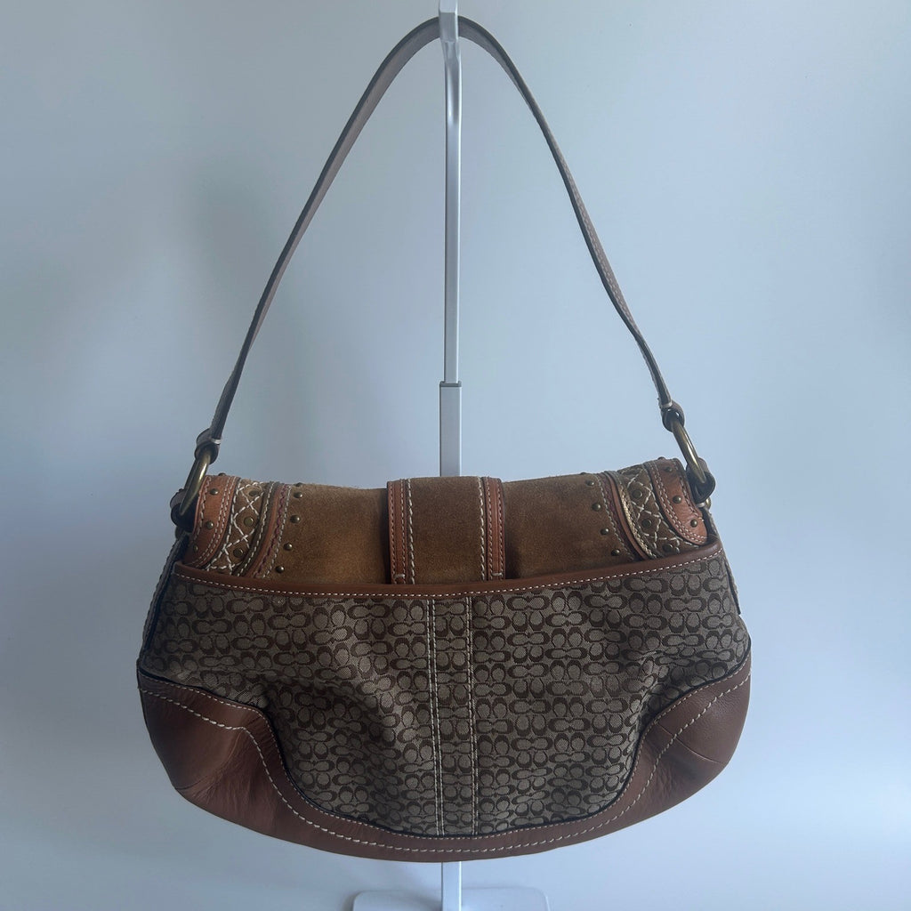 Coach Soho Signature Southwest Brown Canvas Leather Hobo Bag F11517 Excellent