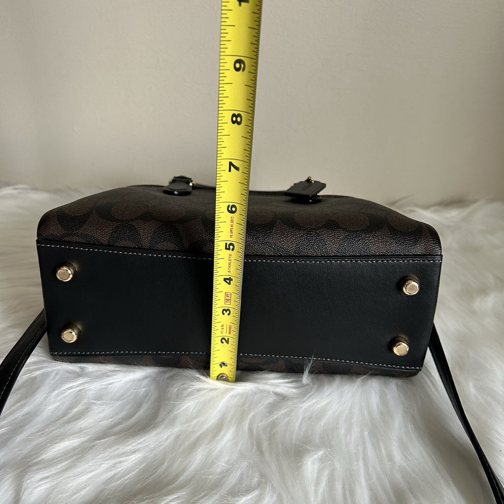 Coach Mini Darcie Carryall Brown Black Signature Canvas Leather Excellent