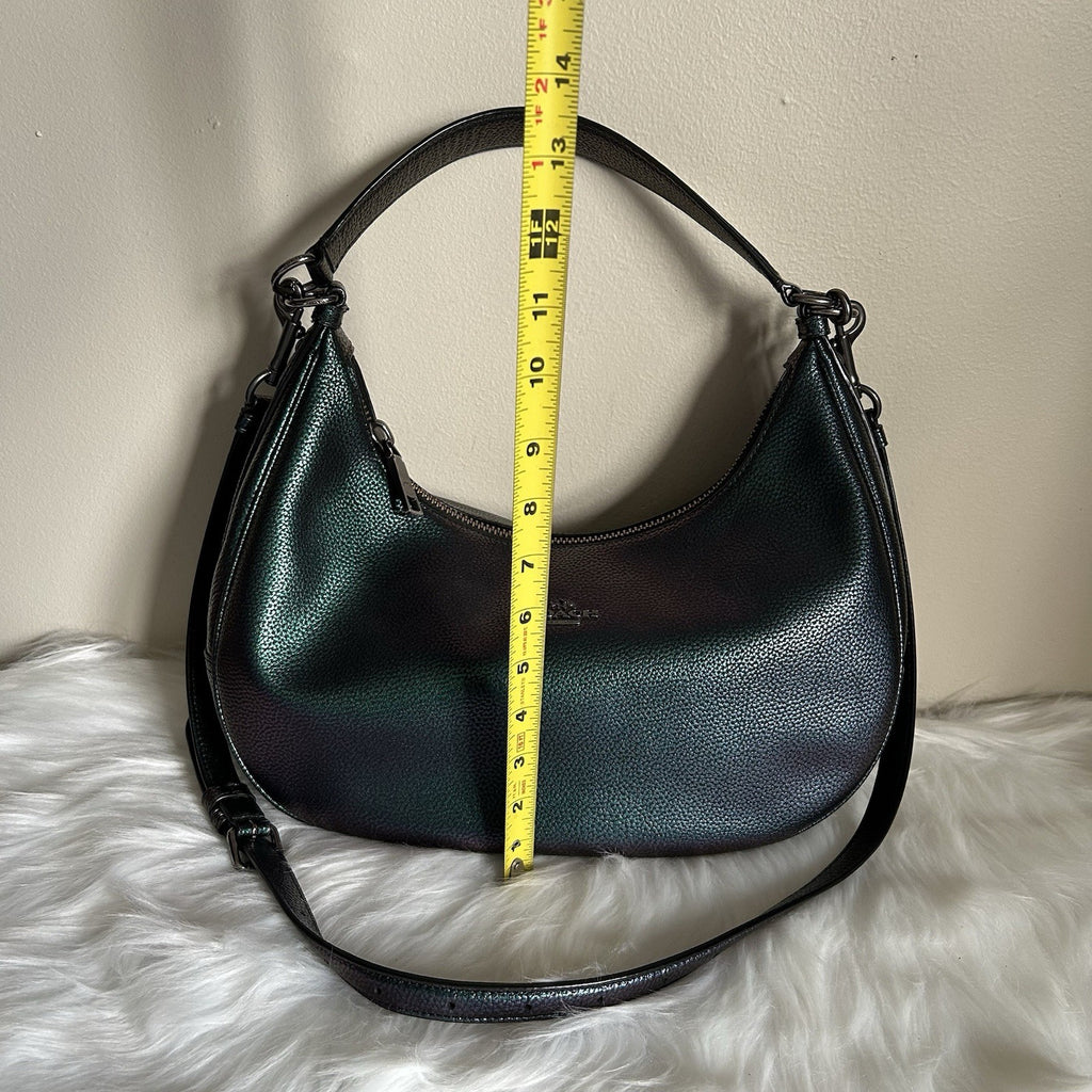 Coach Harley Iridescent Green Purple Pebbled Leather Shoulder Bag Excellent