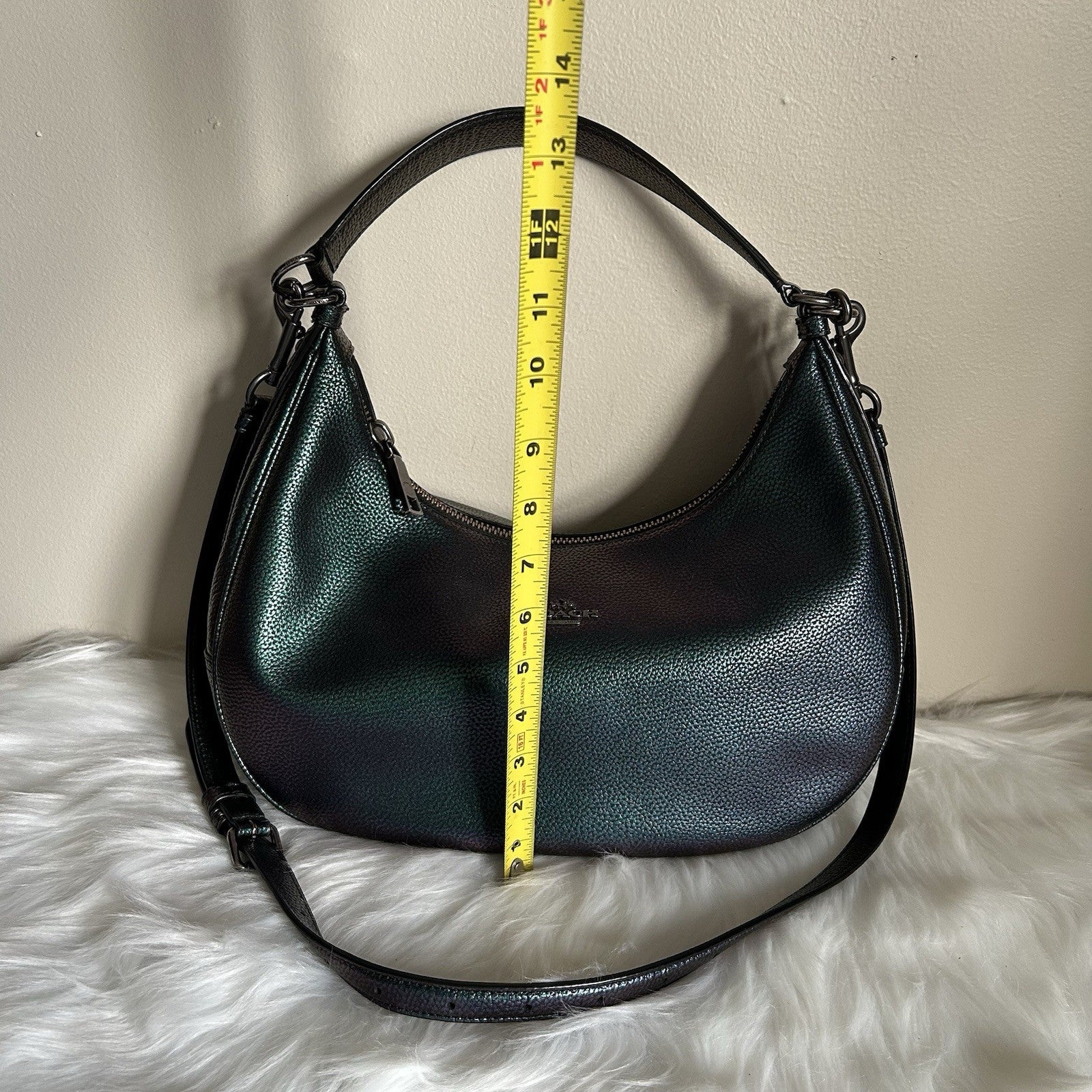 Coach Harley Iridescent Green Purple Pebbled Leather Shoulder Bag Excellent