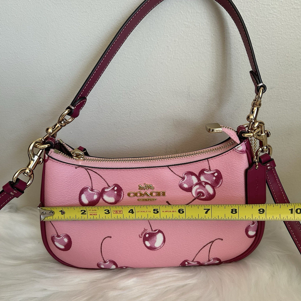 Coach Teri Cherry Print Pebbled Shoulder Bag Pink