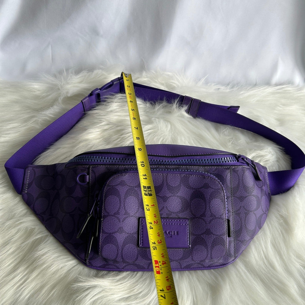 Coach Track Belt Bag Purple Signature Canvas Leather C9893 Good Condition