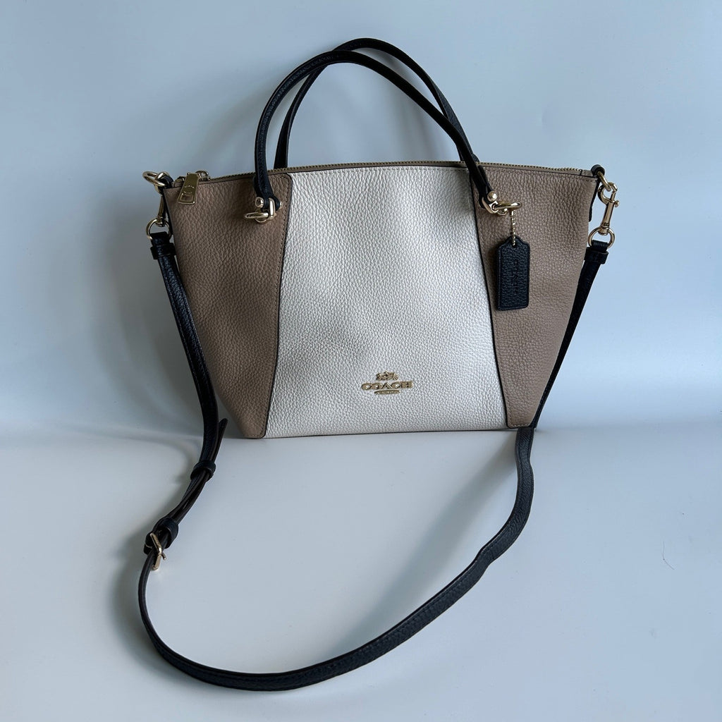 Coach Kacey Satchel Chalk Multi Pebbled Leather Bag Excellent