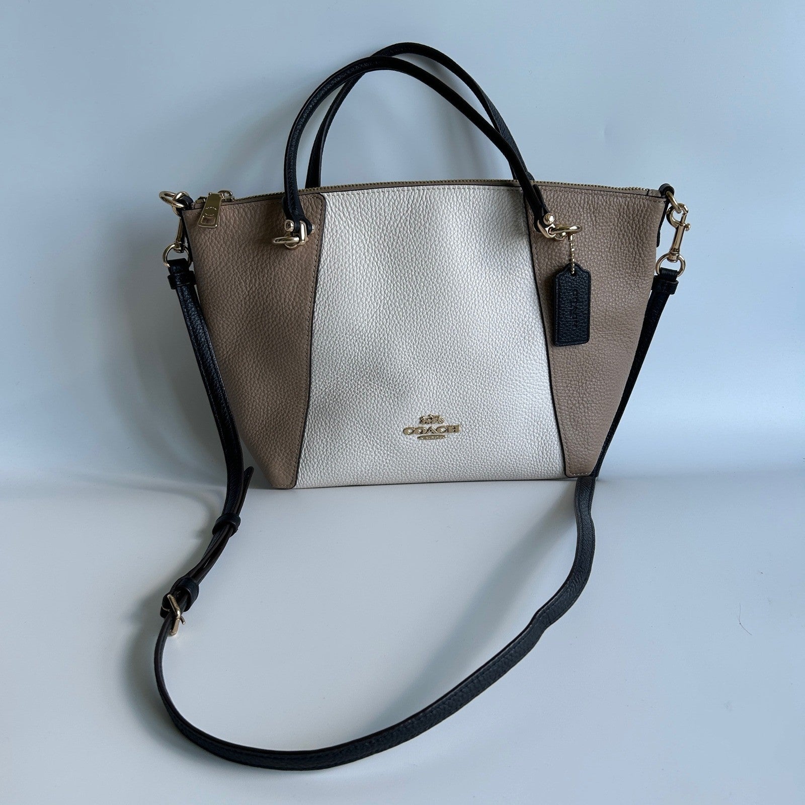 Coach Kacey Satchel Chalk Multi Pebbled Leather Bag Excellent