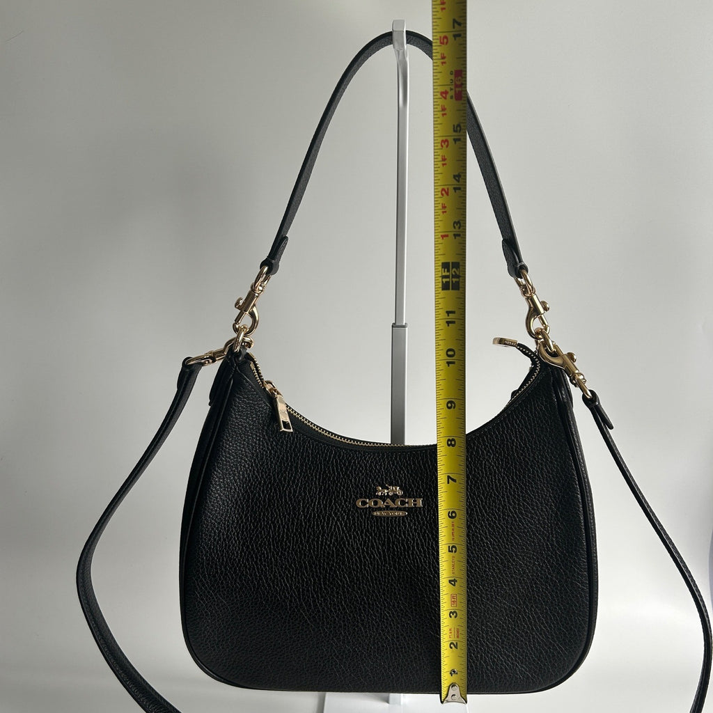 Coach Teri Hobo Black Pebbled Leather Shoulder Bag Excellent