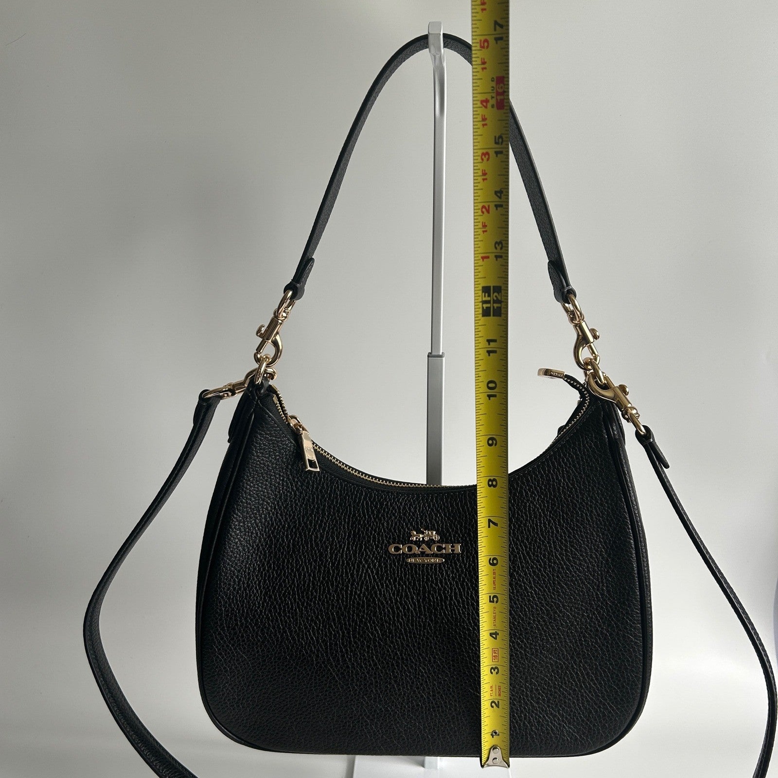 Coach Teri Hobo Black Pebbled Leather Shoulder Bag Excellent