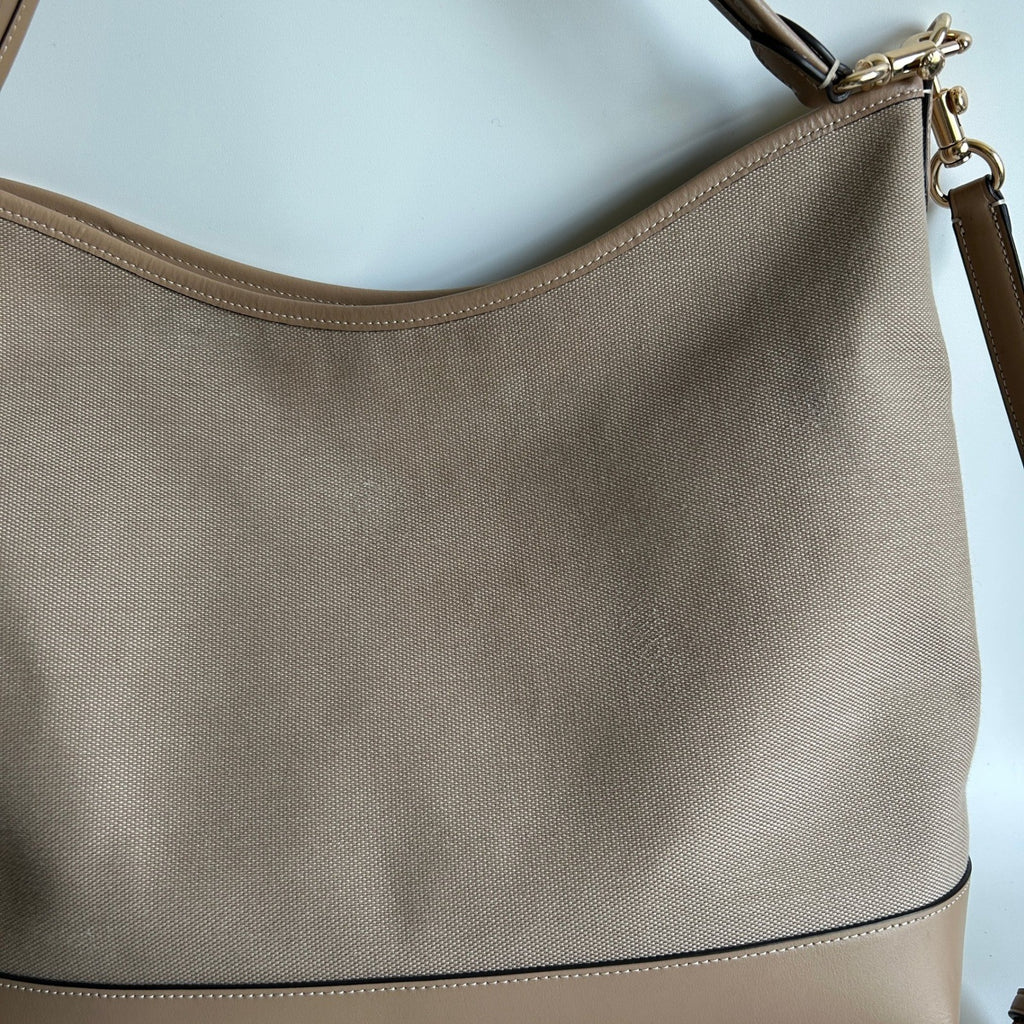 Coach Laurel Large Shoulder Bag Taupe Canvas Leather CAK92 Good